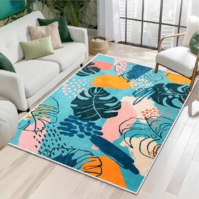 Small Area Rug 2x4.3, Ultra-Thin Non Slip Washable Entryway Rugs, Botanical Print Boho Kitchen Throw Rugs Indoor Door Mat for Entryway Front Door Entry Bedroom (Blue Green, 2' x 4.3')