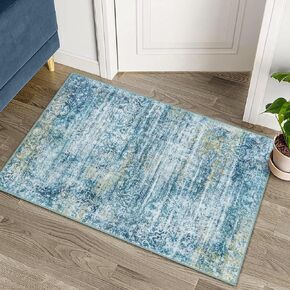 Uphome Abstract Area Rug 2x3, Black Washable Non-Slip Bathroom Rugs, Small Soft Farmhouse Distressed Entryway Rug, Vintage Low Pile Indoor Throw Rug for Kitchen Bedroom Entrance