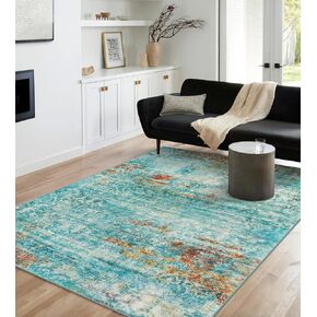Uphome Abstract Area Rug 2x3, Black Washable Non-Slip Bathroom Rugs, Small Soft Farmhouse Distressed Entryway Rug, Vintage Low Pile Indoor Throw Rug for Kitchen Bedroom Entrance