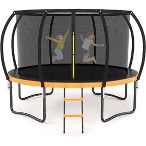Trampoline 12FT 14FT Trampoline for Kids/Adults - Outdoor Recreational Trampolines with Enclosure Net Curved Poles and Ladder, Heavy Duty Trampoline Anti-Rust Coating, ASTM Approval