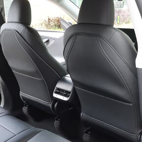 Leather Seat Back Protector Compatible with Tesla Model 3 Model Y, Wear Resistant Seat Back Protector for Kids with Organizer Pocket, Tesla Accessories Set of 2 (Black)