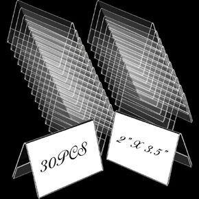 30 Pcs Mini Acrylic Sign Holder, 2 x 3.5 Inches Small Clear Sign Display Holder Acrylic Name Plate for Desk Horizontal Nameplate Holder V Shaped Display for Office School Store Business