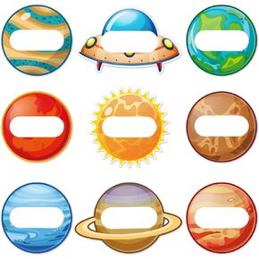 180Pcs Outer Space Name Tags Cartoon Planet UFO Shape Nameplate Stickers 9 Designs Assorted Self-Adhesive Label Decals for School Classroom Bulletin Board Decor
