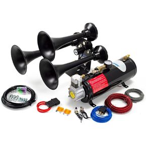 HornBlasters Mini Outlaw 3-Liter Train Horn Kit, All-In-One Air System - Easy Install - Big Sound