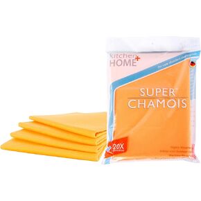 Super Chamois - Extra Large 20" X 27" Super Absorbent Cleaning Cloth - 6 Pack Orange Shammy - Holds 10x It's Weight in Liquid