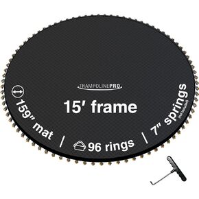 Trampoline Pro Replacement Trampoline Mat 15ft Round Frame, for 96 Springs, 7" Spring Length, Fits All Same Size Brands, Mat has 159" Diameter w/ 96 Rings Springs Sold Separate UV & Safety Certified