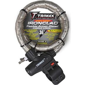 Trimax TG2236SX High Security Armor Plated Stainless Steel Locking Cable (36" Length x 22mm) with Quick Release Tubular Mounting Bracket