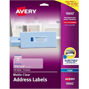Avery Easy Peel Permanent Address Labels, 18662, 1 1/3" x 4", Matte Clear, Box of 140 in Saudi Arabia