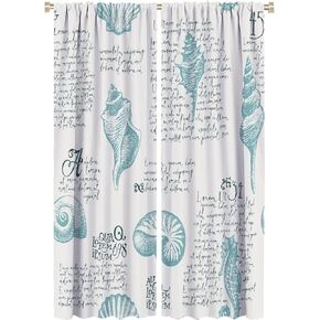 JESTRONRY Blue & White Beach Sea Starfish Seashell Ocean Theme Curtain,Room Darkening Thermal Insulated Window Curtain 2 Panels for Living Room Bedroom Kitchen Decor W42xL45in