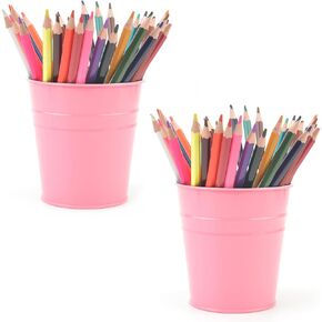 Pen Holder Cup For Desk Pencil Holder Metal Marker Pen Organizer Storage Small Tinplate Flower Pot Succulent Bucket Planters for Office Home - 2 Pack (Black)