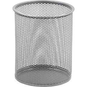 YBM HOME Office Round Desk Steel Mesh Pencil Cup Pen Holder Silver, 2374