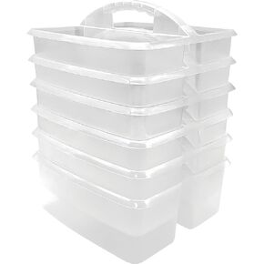 Teacher Created Resources Clear Portable Plastic Storage Caddy 6-Pack for Classrooms, Kids Room, and Office Organization, 3 Compartments
