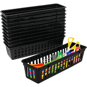 FEOOWV Classroom Pencil or Rubber Organizer Basket Trays, Office Supply Baskets Organization Trays for Home School Classroom Office 12 Pack (Black)