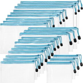 Gueevin 24 Pcs 8 Sizes Mesh Zipper Pouch Bags Waterproof Mesh Zipper Pouch Plastic Reusable Zipper Bags Multipurpose Organizer for Pencil Document File Organization Travel Office School (Pink)