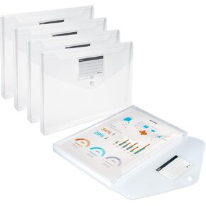 20pcs A4+ Plastic Envelopes Large,Clear Plastic Poly Envelope Expandable with 2 Button Snap Closures,Plastic Folders for Stationery & Documents,Plastic File Bag Filing Envelopes for Organization