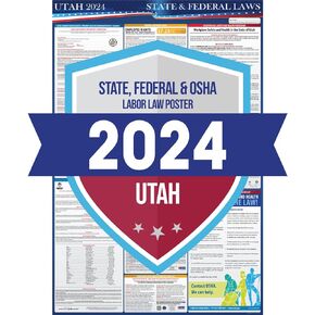 2025 Utah State and Federal Labor Law Poster - OSHA Workplace Compliant - Mandatory Regulations Posting for Employees - All in One Required Compliance Posting 16" x 40" - Laminated (English)