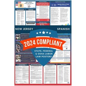 Labor Law Posters 2024 - New Jersey Labor Law Poster State, Federal, OSHA Compliant, Accurate & Up to Date, Includes June Updates, Laminated Labor Law Poster 2024 New Jersey, 24"w x 36"h (Bundle)
