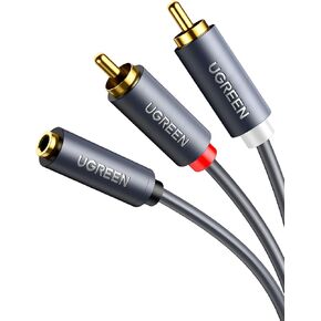 UGREEN 3.5mm Female to 2 RCA Male Cable Gold Plated Stereo RCA Auxiliary Audio Adapter Flexible Metal Shell RCA Y Splitter Aux Cord Compatible with iPod MP3 DVD DJ Controller Mixer Speaker, 0.65 FT