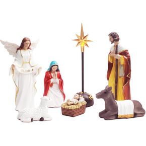 Nativity Figures, 3-Piece Set Sculpted Hand-Painted Resin Collectibles Figurines Statue Decor for Christmas Indoor