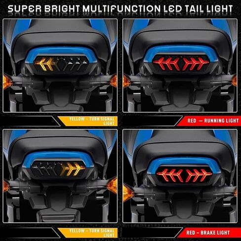 Anki HappiGo دراجة نارية LED ضوء خلفي متكامل مع إشارة الانعطاف المتسلسل مصباح تشغيل دراجة نارية الفرامل الخلفية الخلفية متوافق مع Honda GROM MSX125/SF CB650F CBR650F CTX700N (أسود) in Kuwait
