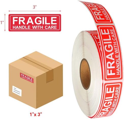 هش - مقبض مقاس 1 × 3 بوصة مع ملصقات شحن للعناية، 1000 ملصق لكل لفة in Kuwait