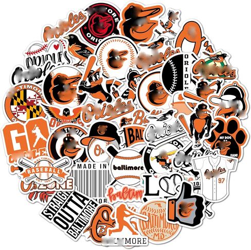 50 PCS of American Baseball Orioles Stickers for Water Bottle, Laptop, Bicycle, Computer, Motorcycle, Travel Case, Car Decal Decoration Sticker in Saudi Arabia