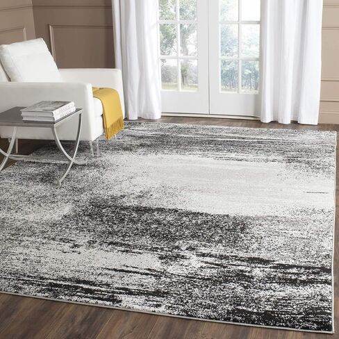 سجادة منطقة مجموعة SAFAVIEH Adirondack - 8 × 10 بوصة، فضي وأسود، تصميم تجريدي حديث، لا يتساقط ويسهل العناية به، مثالي للمناطق ذات حركة المرور العالية في غرفة المعيشة وغرفة النوم (ADR112A) in Saudi Arabia