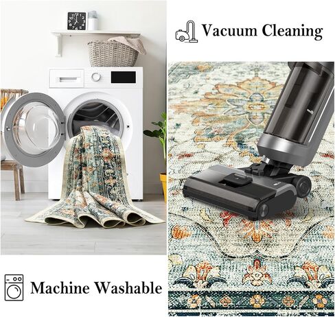 5x7 Area Rugs 5x7, Washable Rug, Non-Slip, Rugs for Living Room, Kitchen Rugs, Rugs for Bedroom Entryway Rug, Vintage Rugs Boho Floral Medallion, Low Pile, Soft, Teal Green Lake Bluee in Saudi Arabia