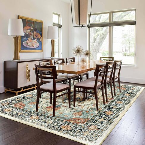 5x7 Area Rugs 5x7, Washable Rug, Non-Slip, Rugs for Living Room, Kitchen Rugs, Rugs for Bedroom Entryway Rug, Vintage Rugs Boho Floral Medallion, Low Pile, Soft, Teal Green Lake Bluee in Saudi Arabia