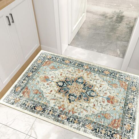 5x7 Area Rugs 5x7, Washable Rug, Non-Slip, Rugs for Living Room, Kitchen Rugs, Rugs for Bedroom Entryway Rug, Vintage Rugs Boho Floral Medallion, Low Pile, Soft, Teal Green Lake Bluee in Saudi Arabia