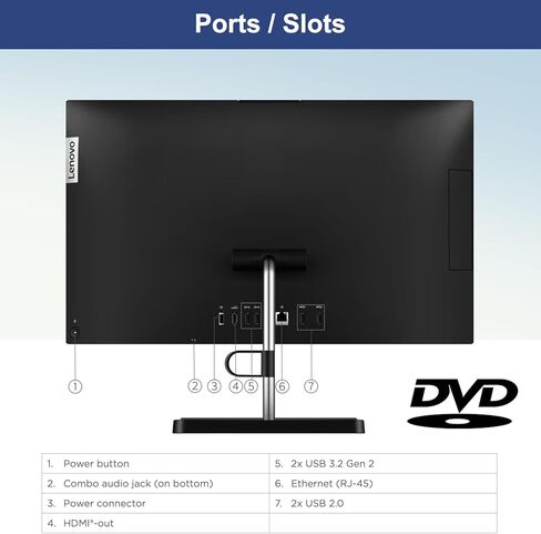 LENOVO V-Series V30a Business All-in-One Desktop, 23.8" FHD Display, Intel Core i3-1115G4, 16GB RAM, 256GB SSD, DVD-RW, Wired Keyboard & Mouse, Wi-Fi, Windows 11 Pro, Black in Saudi Arabia