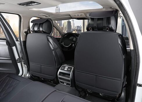 PIC AUTO Car Seat Cover Full Set, Front Bucket Seat Covers with Split Bench Car Seat Cover Set, Mesh and Leather Universal Fit Most Cars, SUVs, and Trucks (Black) in Saudi Arabia
