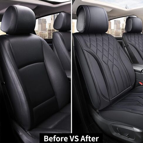 PIC AUTO Car Seat Cover Full Set, Front Bucket Seat Covers with Split Bench Car Seat Cover Set, Mesh and Leather Universal Fit Most Cars, SUVs, and Trucks (Black) in Saudi Arabia