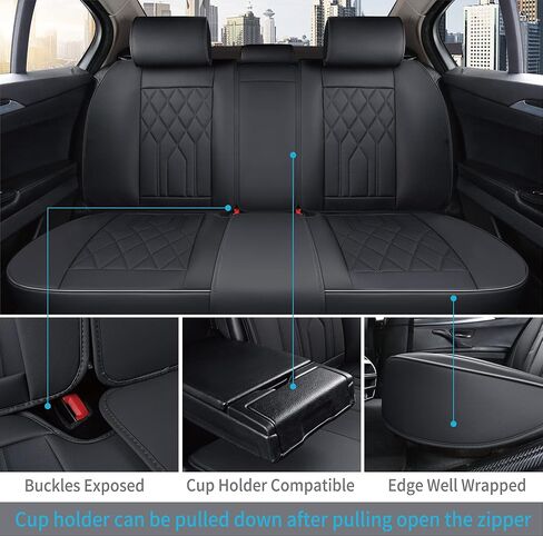 PIC AUTO Car Seat Cover Full Set, Front Bucket Seat Covers with Split Bench Car Seat Cover Set, Mesh and Leather Universal Fit Most Cars, SUVs, and Trucks (Black) in Saudi Arabia