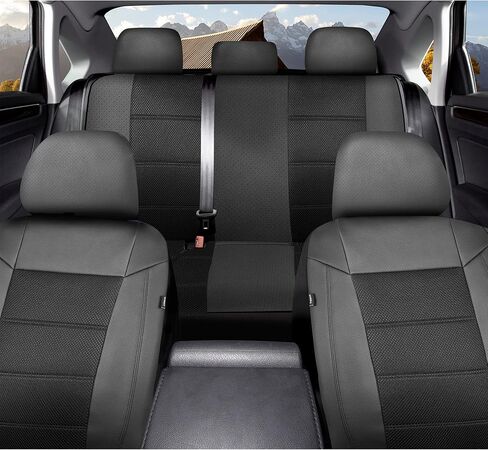 PIC AUTO Car Seat Cover Full Set, Front Bucket Seat Covers with Split Bench Car Seat Cover Set, Mesh and Leather Universal Fit Most Cars, SUVs, and Trucks (Black) in Saudi Arabia