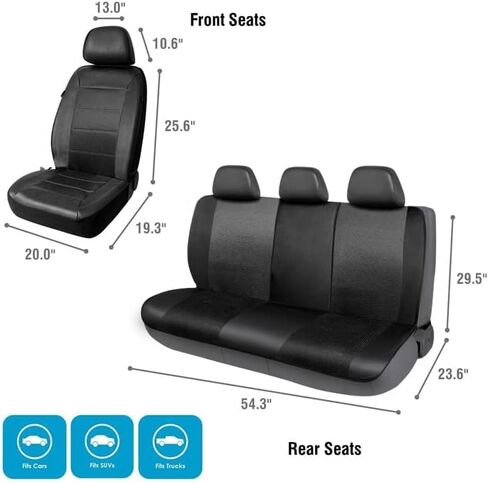 PIC AUTO Car Seat Cover Full Set, Front Bucket Seat Covers with Split Bench Car Seat Cover Set, Mesh and Leather Universal Fit Most Cars, SUVs, and Trucks (Black) in Saudi Arabia