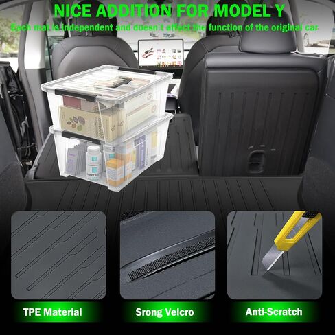 غطاء خلفي للمقعد الخلفي من Tesla Model Y - واقي ظهر المقعد الخلفي مع ملحقات بطانات تيسلا مقسمة بشريط فيلكرو للطراز Y 2021 2022 2023 2024 5 ملحقات Tesla Y (3 قطع) in Kuwait