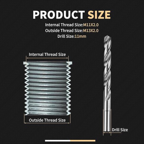 طقم إصلاح الخيوط M11X2.0 مع مثقاب HSS، صنبور، تجويف مضاد، محرك التثبيت، متري، مقاسين من الفولاذ المقاوم للصدأ 5 قطع 16.2 ملم و5 قطع 28.2 ملم in Kuwait