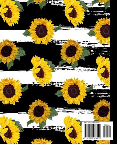 Composition Notebook: Sunflowers Pattern on Black and White Striped Background - 7.5" X 9.25" - Wide Ruled 110 Pages in Saudi Arabia
