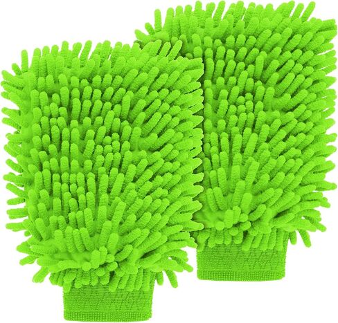 Sibba 2 PCS Wash Cloths Car Cleaning Supplies Microfiber Towels Brush Wheel Detailing Kit Care Mitt Long Handle Sponge Interior Cleaner Drying Scratch Guard Shampoo Washing Wipes Weave Towel (Green) in Saudi Arabia