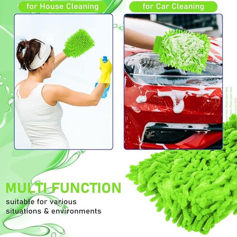 Sibba 2 PCS Wash Cloths Car Cleaning Supplies Microfiber Towels Brush Wheel Detailing Kit Care Mitt Long Handle Sponge Interior Cleaner Drying Scratch Guard Shampoo Washing Wipes Weave Towel (Green) in Saudi Arabia