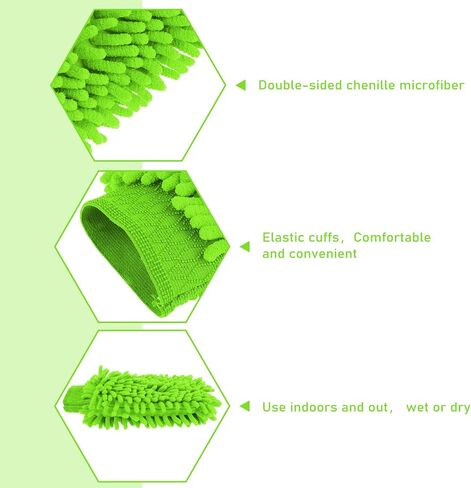 Sibba 2 PCS Wash Cloths Car Cleaning Supplies Microfiber Towels Brush Wheel Detailing Kit Care Mitt Long Handle Sponge Interior Cleaner Drying Scratch Guard Shampoo Washing Wipes Weave Towel (Green) in Saudi Arabia