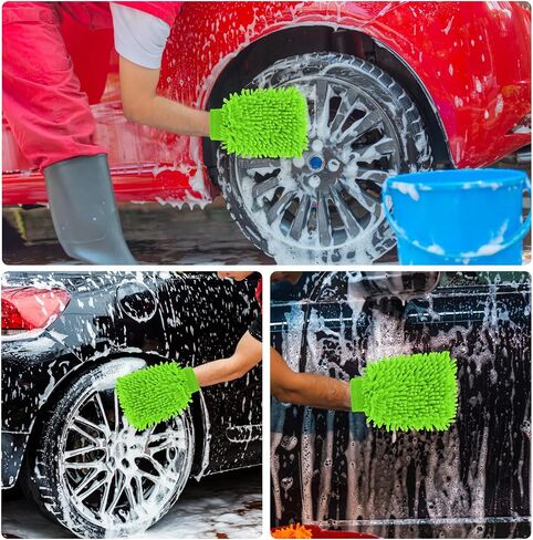 Sibba 2 PCS Wash Cloths Car Cleaning Supplies Microfiber Towels Brush Wheel Detailing Kit Care Mitt Long Handle Sponge Interior Cleaner Drying Scratch Guard Shampoo Washing Wipes Weave Towel (Green) in Saudi Arabia
