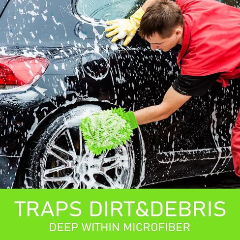 Sibba 2 PCS Wash Cloths Car Cleaning Supplies Microfiber Towels Brush Wheel Detailing Kit Care Mitt Long Handle Sponge Interior Cleaner Drying Scratch Guard Shampoo Washing Wipes Weave Towel (Green) in Saudi Arabia