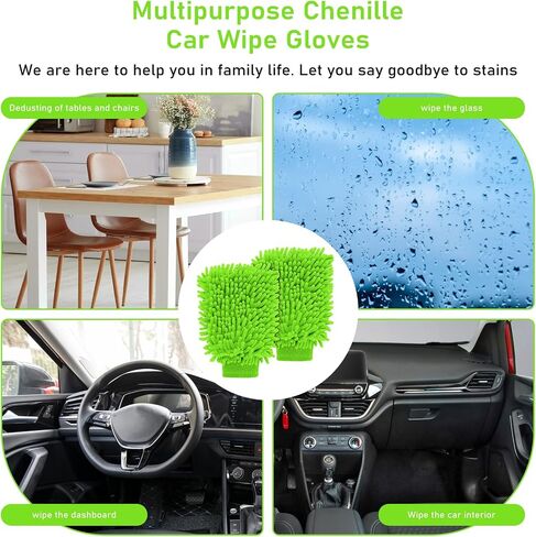 Sibba 2 PCS Wash Cloths Car Cleaning Supplies Microfiber Towels Brush Wheel Detailing Kit Care Mitt Long Handle Sponge Interior Cleaner Drying Scratch Guard Shampoo Washing Wipes Weave Towel (Green) in Saudi Arabia