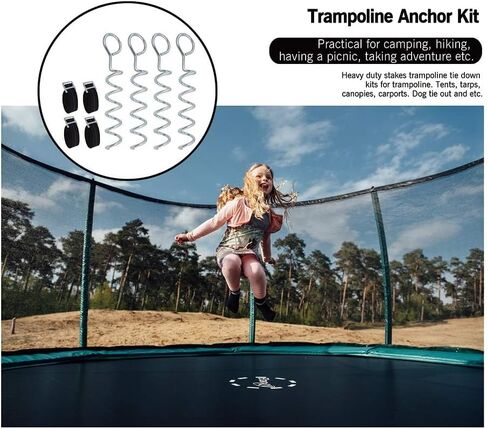4-Pc Pack Spiral Stakes Heavy Duty Anchor Kit for Trampoline Steel Stakes Anchor Kit for Trampolines, Tents, tarps, Canopies,car Ports,Dog tie Out and etc Bonus Tie Down Straps 4-Pc Pack(Silver) in Saudi Arabia
