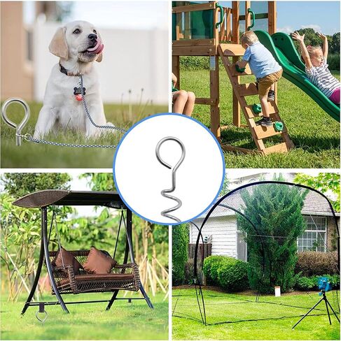 4-Pc Pack Spiral Stakes Heavy Duty Anchor Kit for Trampoline Steel Stakes Anchor Kit for Trampolines, Tents, tarps, Canopies,car Ports,Dog tie Out and etc Bonus Tie Down Straps 4-Pc Pack(Silver) in Saudi Arabia