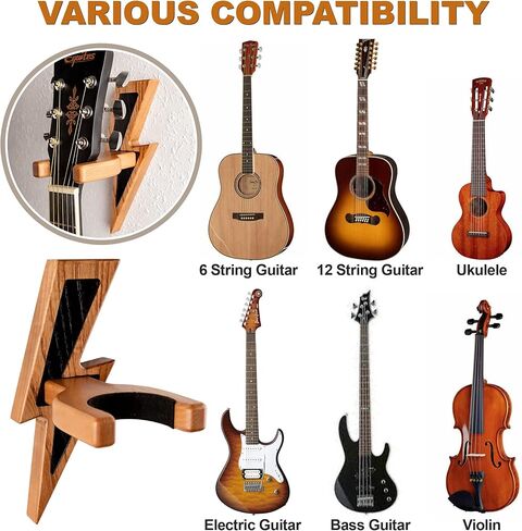 TESLYAR Guitar Holder Wall Mount Ash Wood Wooden Guitar Hanger Hook Stand Rack Guitar Hanger for Electric Classic Acoustic and Bass Guitar Musical Instruments Hardwood (Beige) in Kuwait