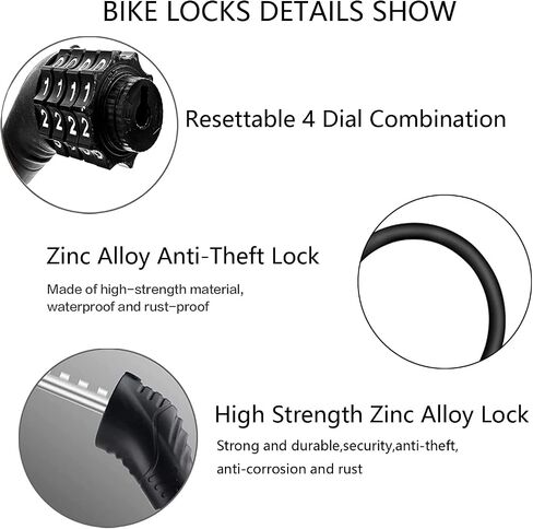 2PACK Bike Lock Cable,Resettable Bicycle Cable Lock with 4 Digit Combination,Anti-Theft Lightweight & Small Bike Lock-Black in Saudi Arabia