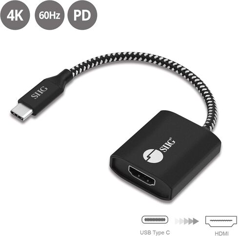 SIIG CB-TC0C12-S1 USB Type C to 4K HDMI Cable Adapter - Thunderbolt 3 Compatible - Male to Female Converter - Reversible Plug Design - Supports 6.0Gbps Bandwidth | Connect a USB-C host to an HDMI display at 4K60Hz; DisplayPort Alt Mode and Thunderbolt 3 c in Saudi Arabia
